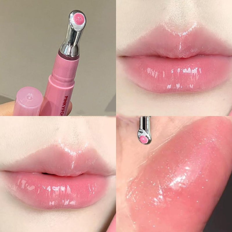 PINKYFOCUS Lightweight Ice-Clear Gloss Lip Gloss, Clear Watery Mirror Lip Tint, Plump Essence